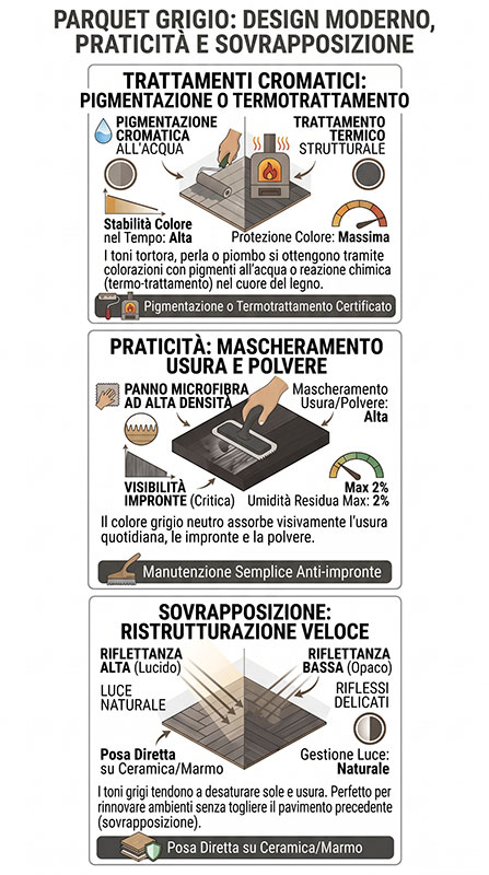 Infografica su eleganza e modernita del parquet grigio