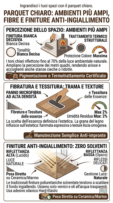 Infografica sui vantaggi e caratteristiche del parquet chiaro