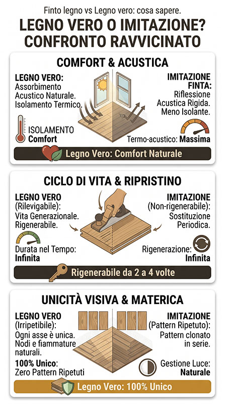 Infografica sulle caratteristiche dei pavimenti fino legno