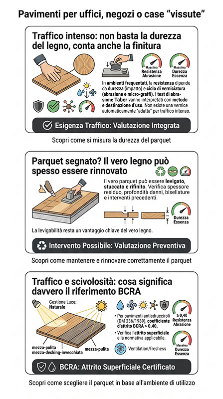 Infografica sulla tipologia di parquet in base all'utilizzo