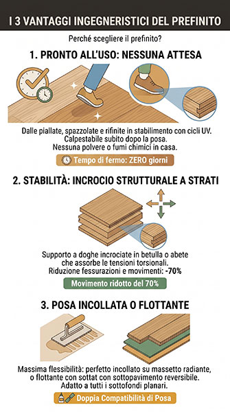 Infografica sui vantaggi del parquet prefinito