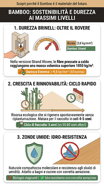 Parquet bamboo infografica struttura sicurezza e cura