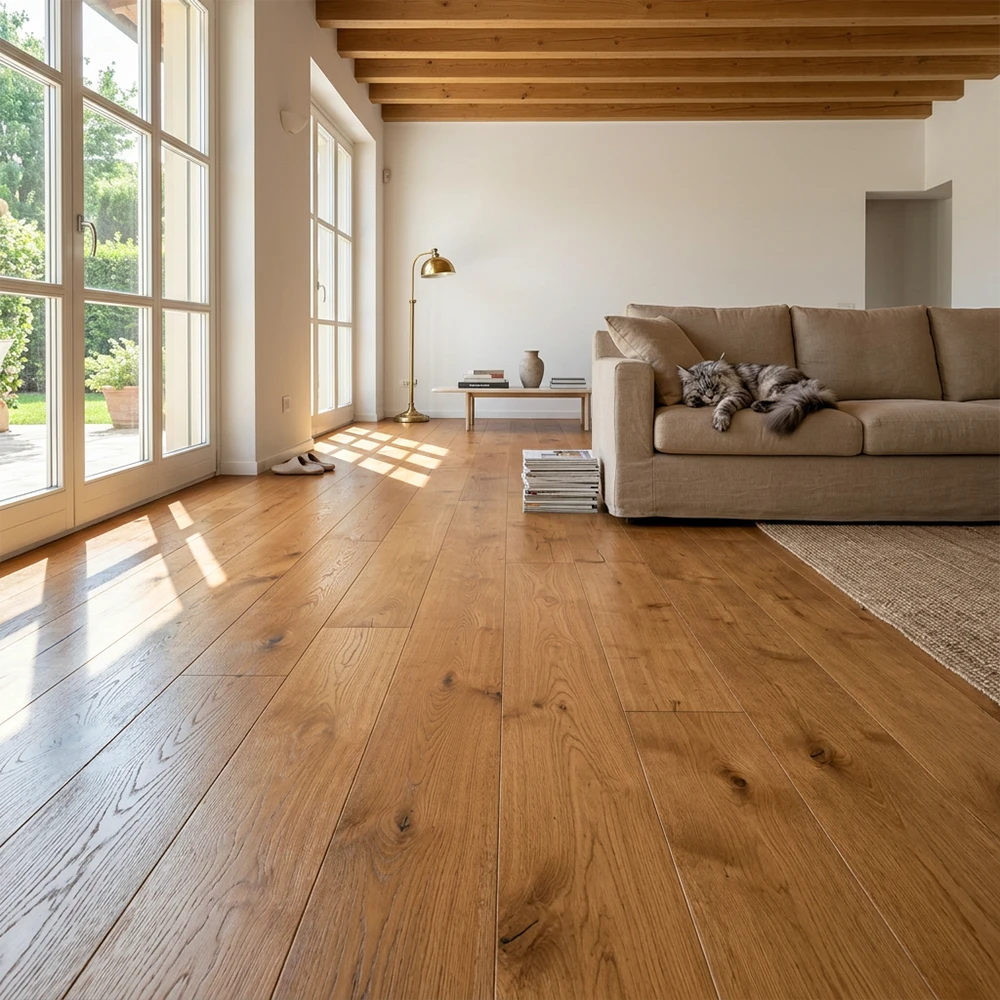 parquet rovere piallato a mano con spaccature a contrasto maxiplancia anticato smoked verniciato per riscaldamento a pavimento 03