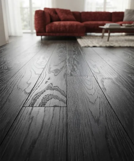 rovere nobile parquet rovere massello colore nero carbon con nodi maxiplancia di spessore 12 00